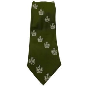 Vintage Tie Rack Men's Olive Green Tie White Crest 1960's European England READ